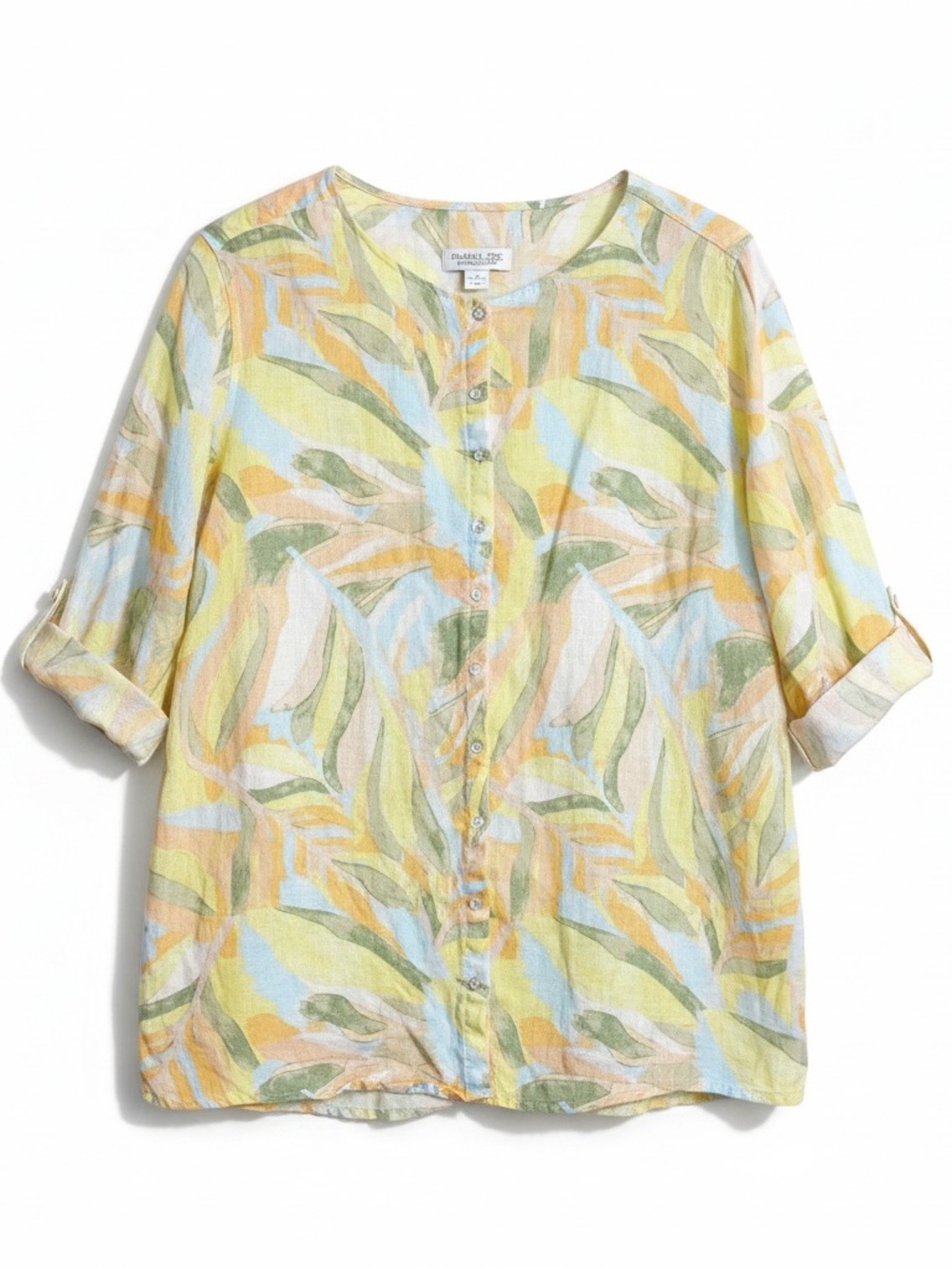 RACHEL ZOE 1X Abstract Pastel 100% Linen Lightweight Tunic Blouse Top